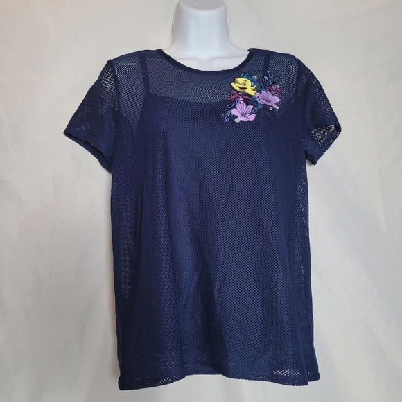 Disney Little Mermaid Flounder Navy Mesh Tee W/Cami Women's Size Small - Picture 1 of 11